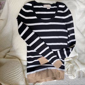 Banana Republic tan white black striped sweater top